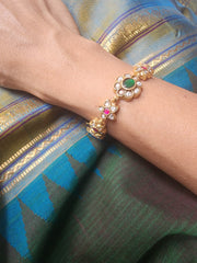 Gold polish kundan, ruby & emerald hook bracelet-Silver Bracelet-CI-House of Taamara