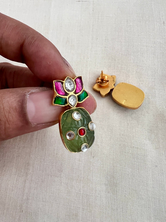 Gold polish kundan, ruby & emerald inlay work earrings-Earrings-CI-House of Taamara