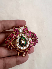 Gold polish kundan, ruby & emerald jade billa-Silver Neckpiece-CI-House of Taamara