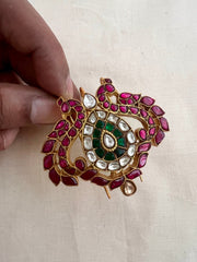 Gold polish kundan, ruby & emerald jade billa-Silver Neckpiece-CI-House of Taamara