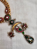 Gold polish kundan, ruby & emerald kundan inlay pendant necklace-Silver Neckpiece-CI-House of Taamara