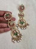 Gold polish kundan, ruby & emerald long earrings with pearls-Earrings-CI-House of Taamara