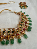 Gold polish kundan, ruby & emerald necklace set with antique style pearls & jade drops (MADE TO ORDER)-Silver Neckpiece-CI-House of Taamara