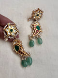 Gold polish kundan, ruby & emerald necklace with earrings and pearls bunch, SET-Silver Neckpiece-CI-House of Taamara