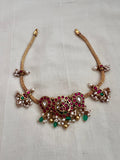 Gold polish kundan, ruby & emerald necklace with pearls and green onyx beads-Silver Neckpiece-CI-House of Taamara
