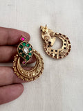 Gold polish kundan, ruby & emerald paisley earrings-Earrings-CI-House of Taamara