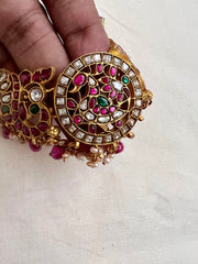 Gold polish kundan, ruby & emerald peacock choker with pearls & ruby beads-Silver Neckpiece-CI-House of Taamara