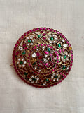 Gold polish kundan, ruby & emerald peacock hair clip/jade billa-Silver Neckpiece-CI-House of Taamara