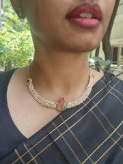 Gold polish kundan, ruby & emerald pendant hasli with pearls-Silver Neckpiece-CI-House of Taamara