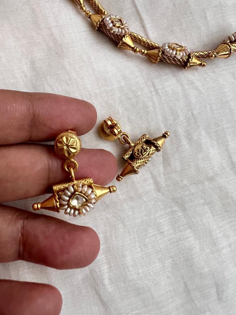 Gold polish kundan, ruby & emerald pendant necklace with earrings, SET-Silver Neckpiece-CI-House of Taamara