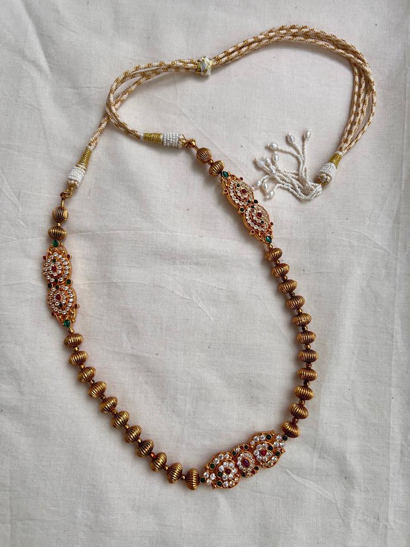 Gold polish kundan, ruby & emerald pendant necklace with nakash beads-Silver Neckpiece-CI-House of Taamara