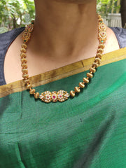 Gold polish kundan, ruby & emerald pendant necklace with nakash beads-Silver Neckpiece-CI-House of Taamara