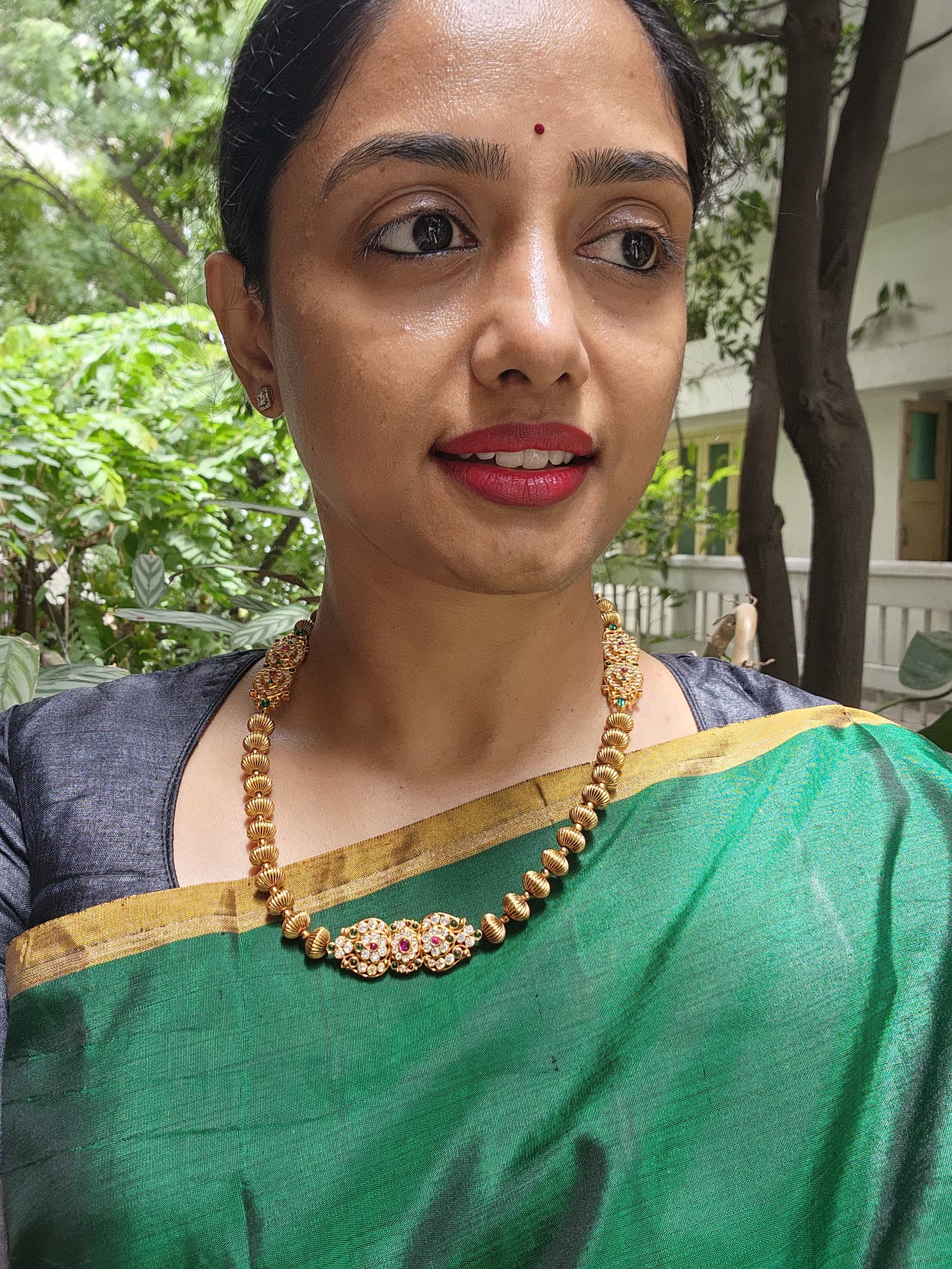Gold polish kundan, ruby & emerald pendant necklace with nakash beads-Silver Neckpiece-CI-House of Taamara