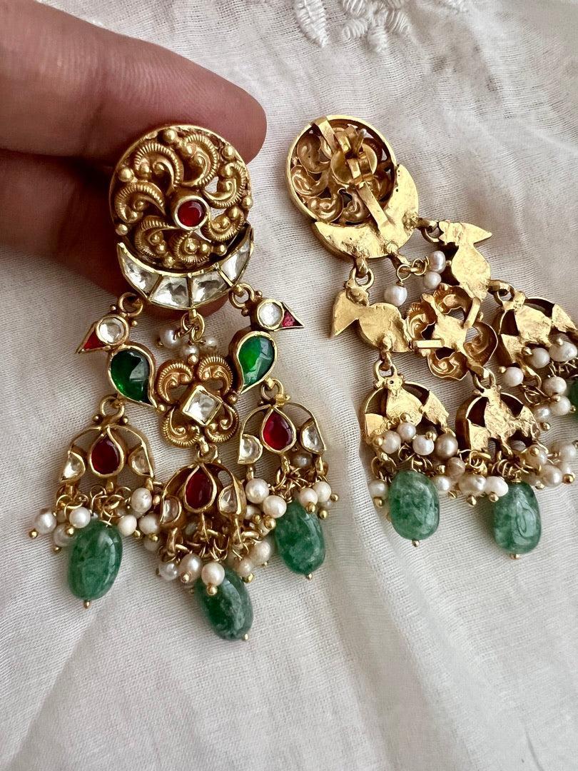 Gold polish kundan, ruby & emerald pendant pearls necklace with earrings, SET-Silver Neckpiece-CI-House of Taamara