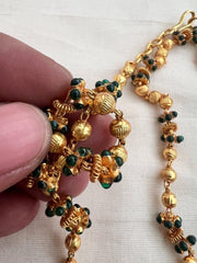 Gold polish kundan, ruby & emerald pendant with gold beads chain and pearls-Silver Neckpiece-CI-House of Taamara