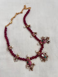 Gold polish kundan, ruby & emerald pendant with ruby beads chain-Silver Neckpiece-CI-House of Taamara