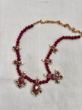 Gold polish kundan, ruby & emerald pendant with ruby beads chain-Silver Neckpiece-CI-House of Taamara
