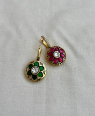 Gold polish kundan, ruby & emerald reversible earrings-Earrings-CI-House of Taamara