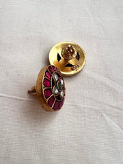 Gold polish kundan, ruby & emerald studs-Earrings-CI-House of Taamara