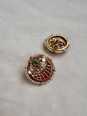 Gold polish kundan, ruby & emerald studs with pearls-Earrings-CI-House of Taamara