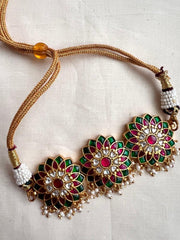 Gold polish kundan, ruby & emerald style choker with pearls-Silver Neckpiece-CI-House of Taamara