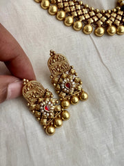 Gold polish kundan, ruby & emerald with enamel work pendant set with earrings, SET-Silver Neckpiece-CI-House of Taamara