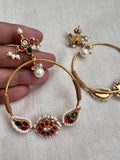 Gold polish kundan, ruby & emeralds on full round hangings-Earrings-CI-House of Taamara