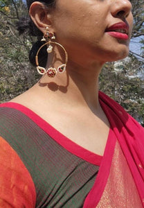Gold polish kundan, ruby & emeralds on full round hangings-Earrings-CI-House of Taamara