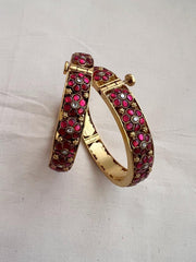 Gold polish kundan & ruby flower bangles, 2.3, PAIR-Silver Bracelet-CI-House of Taamara