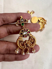 Gold polish kundan & ruby hangings with pearls-Earrings-CI-House of Taamara