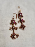 Gold polish kundan & ruby hangings with pearls-Earrings-CI-House of Taamara
