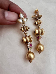 Gold polish kundan & ruby hangings with pearls-Earrings-CI-House of Taamara