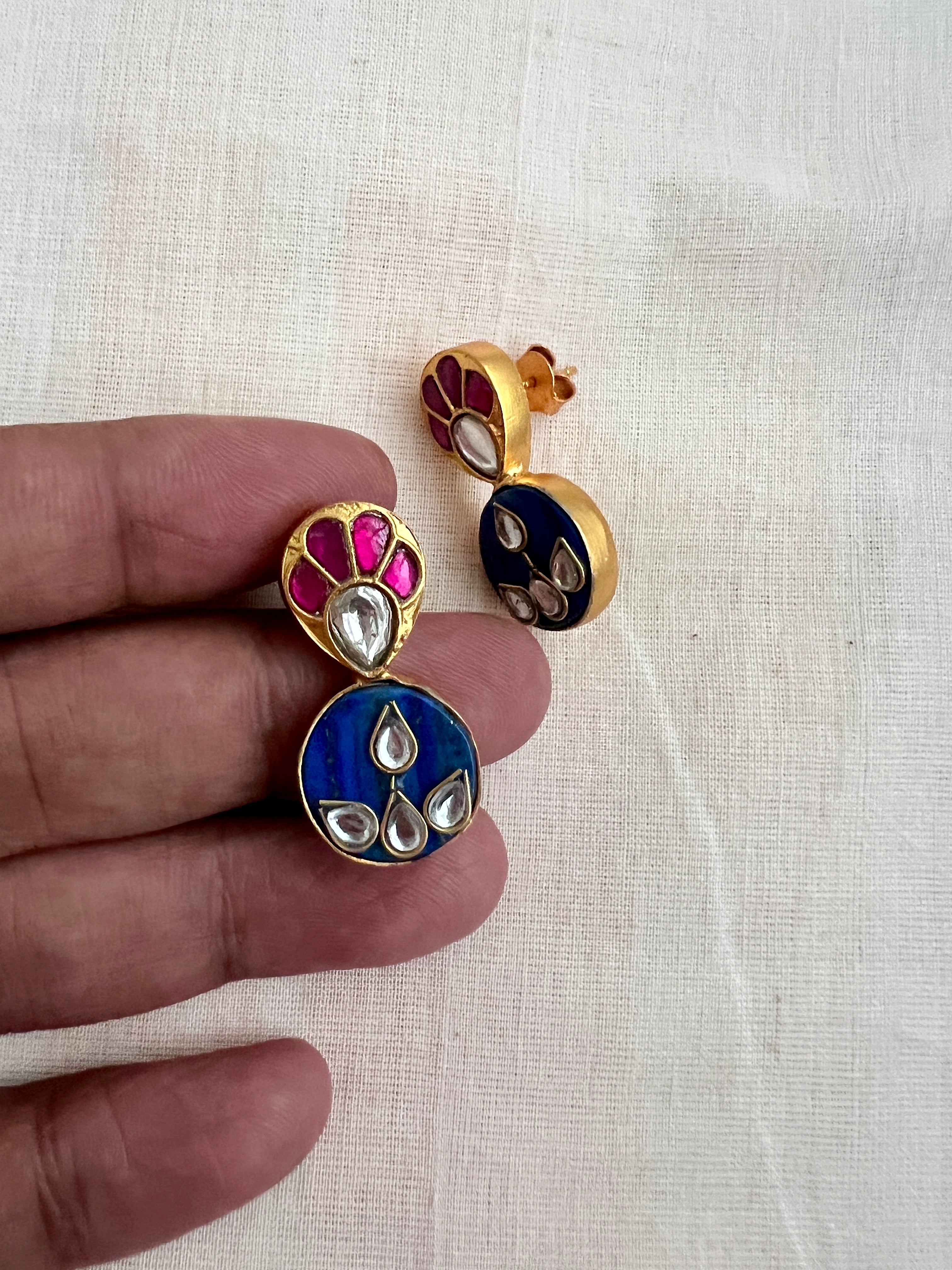 Gold polish kundan & ruby inlay work earrings-Earrings-CI-House of Taamara