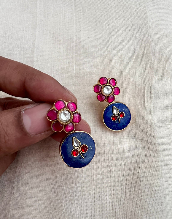 Gold polish kundan & ruby inlay work earrings-Earrings-CI-House of Taamara