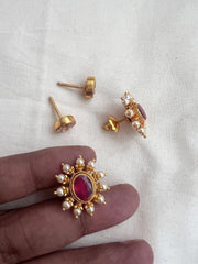 Gold polish kundan & ruby interchangeable studs-Earrings-CI-House of Taamara