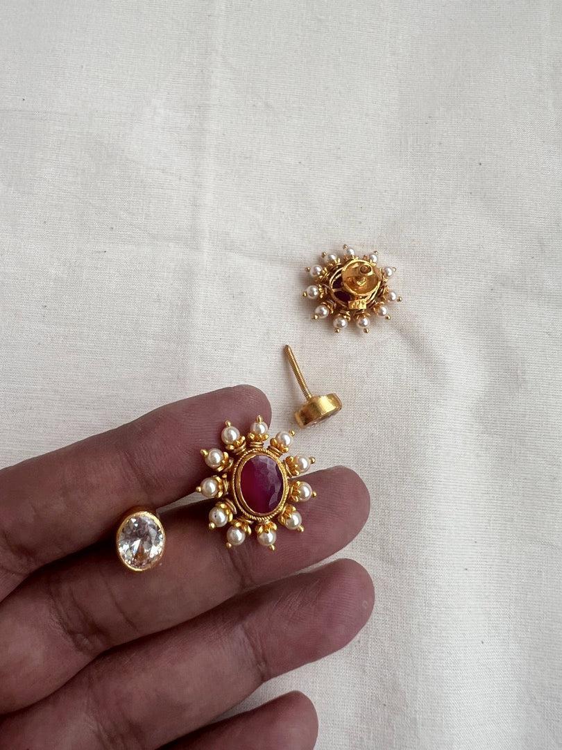 Gold polish kundan & ruby interchangeable studs-Earrings-CI-House of Taamara