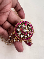 Gold polish kundan & ruby jade billa with mattil-Silver Neckpiece-CI-House of Taamara