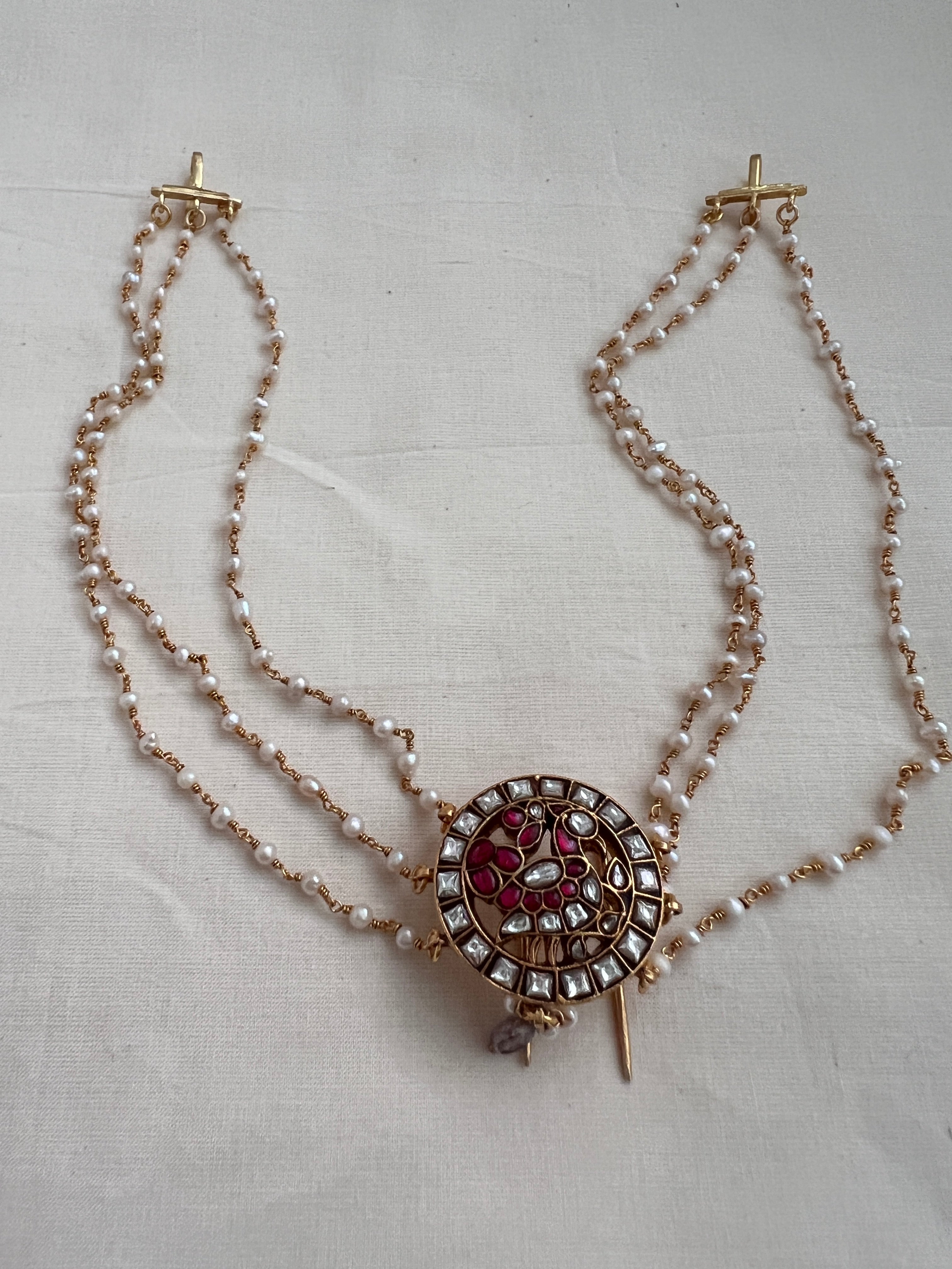 Gold polish kundan & ruby jade billa with mattil-Silver Neckpiece-CI-House of Taamara