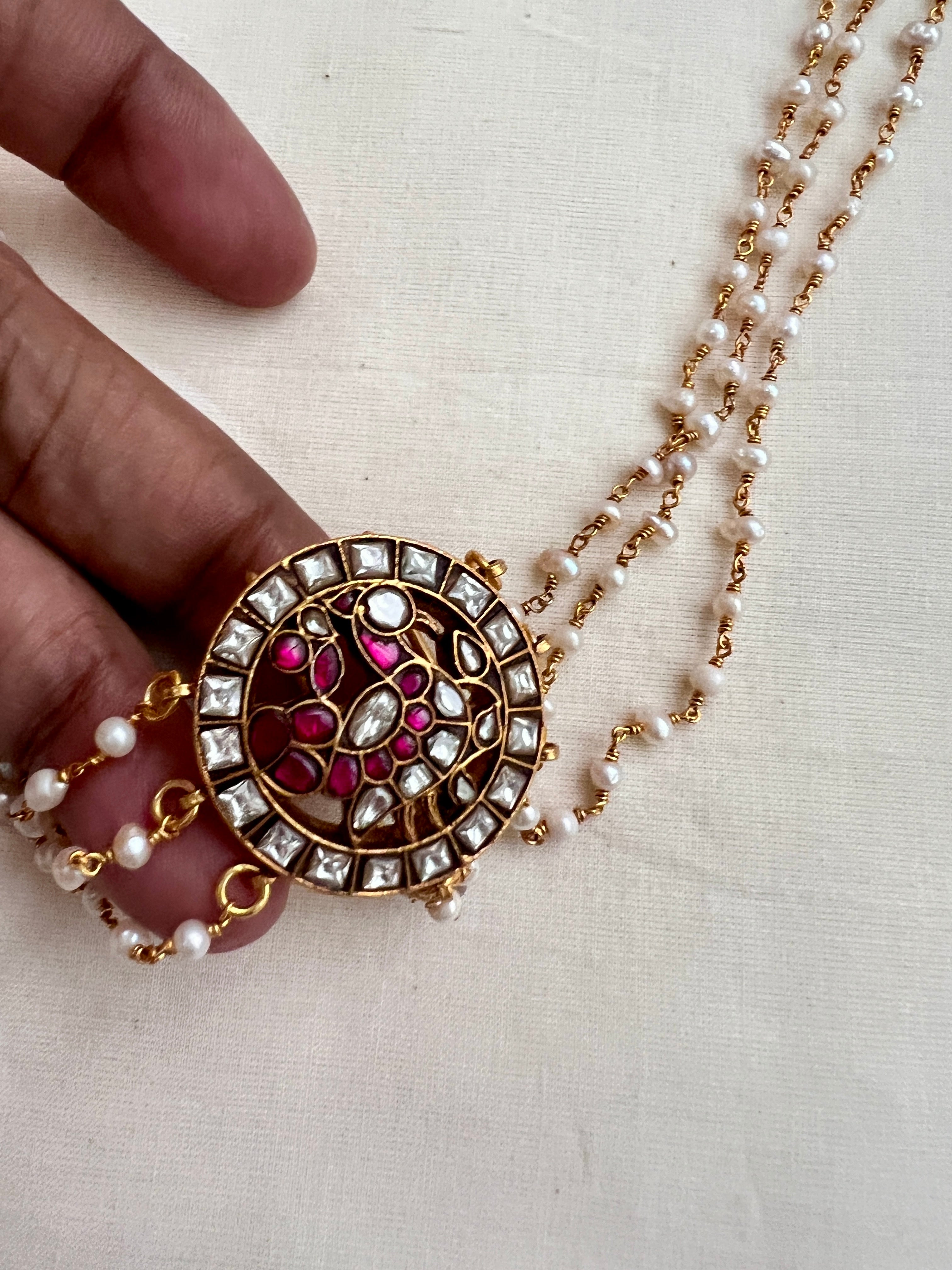 Gold polish kundan & ruby jade billa with mattil-Silver Neckpiece-CI-House of Taamara