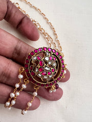 Gold polish kundan & ruby jade billa with mattil-Silver Neckpiece-CI-House of Taamara