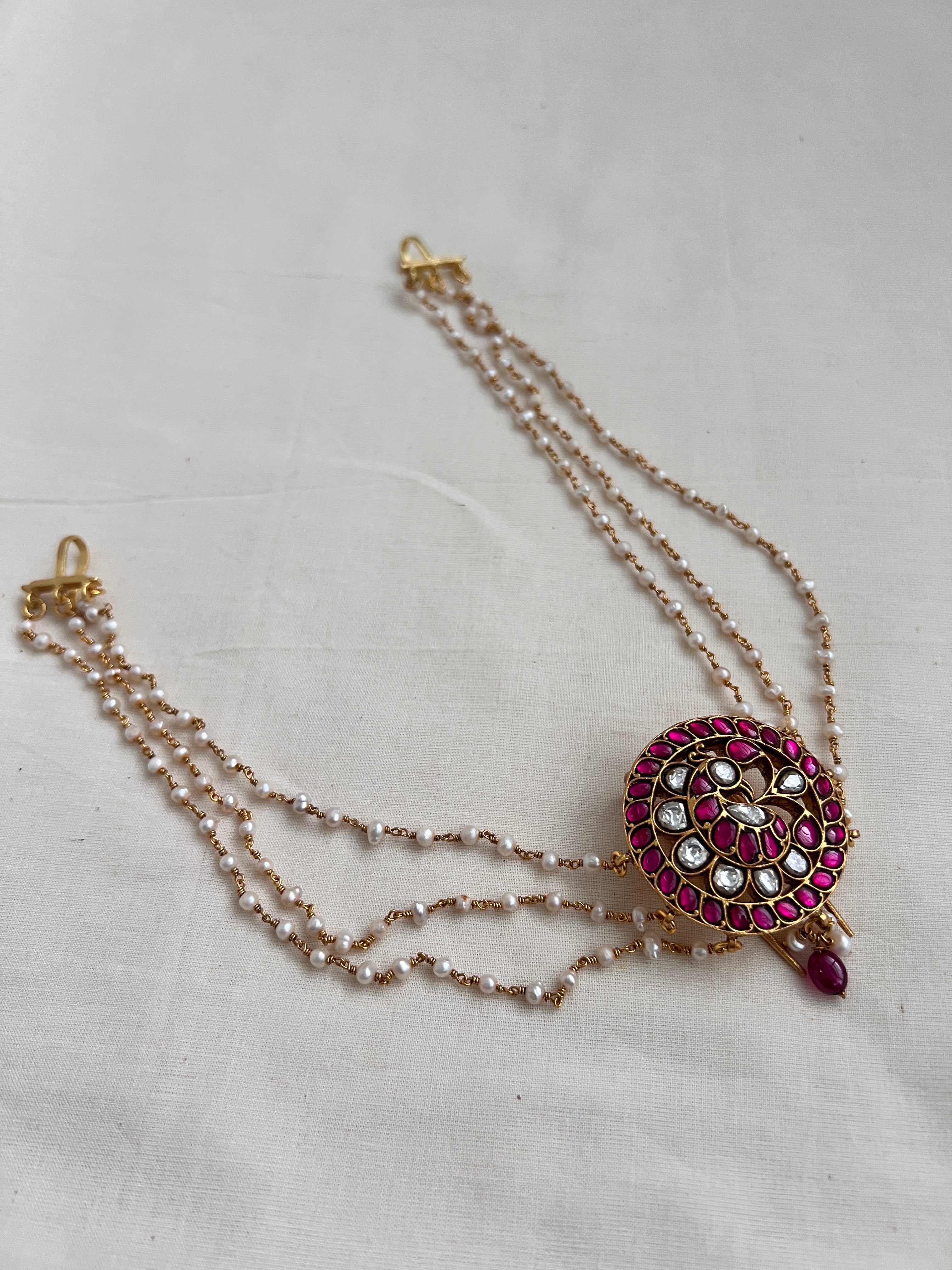 Gold polish kundan & ruby jade billa with mattil-Silver Neckpiece-CI-House of Taamara