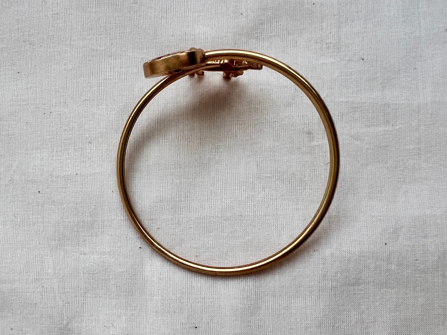 Gold polish kundan & ruby kada with cow motif-Silver Bracelet-CI-House of Taamara