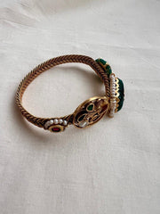 Gold polish kundan & ruby kada with kundan inlay work on green onyx stone-Silver Bracelet-CI-House of Taamara