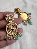 Gold polish kundan & ruby lotus hangings with pearls and jade beads-Earrings-CI-House of Taamara