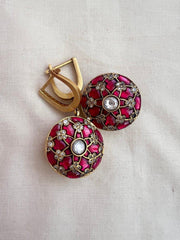 Gold polish kundan, ruby & navrathan reversible earrings-Earrings-CI-House of Taamara