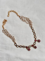 Gold polish kundan & ruby necklace with pearls chain-Silver Neckpiece-CI-House of Taamara