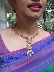 Gold polish kundan & ruby necklace with pearls & jade beads, SET-Silver Neckpiece-CI-House of Taamara