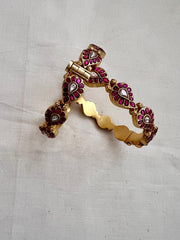 Gold polish kundan & ruby paisley bangles, 2.3, PAIR-Silver Bracelet-CI-House of Taamara