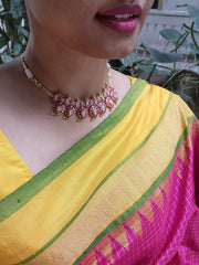 Gold polish kundan & ruby paisley necklace-Silver Neckpiece-CI-House of Taamara