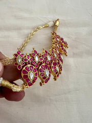 Gold polish kundan & ruby paisley necklace-Silver Neckpiece-CI-House of Taamara